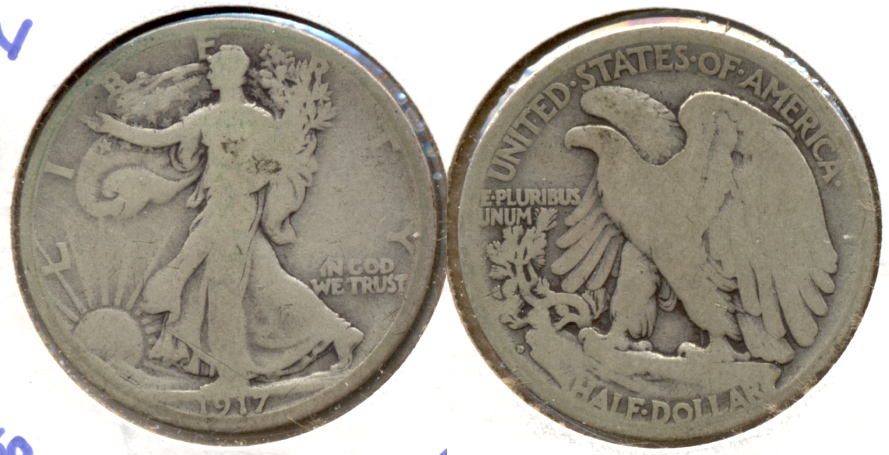 1917-D Reverse Mint Mark Walking Liberty Half Dollar Good-4 b