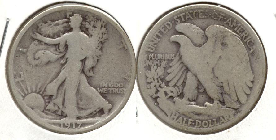 1917-D Reverse Mint Mark Walking Liberty Half Dollar Good-4 c
