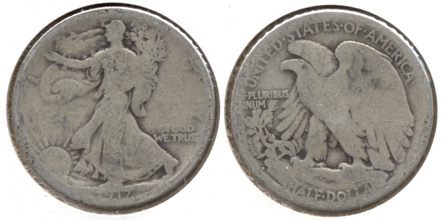 1917-D Reverse Mint Mark Walking Liberty Half Dollar Good-4 d