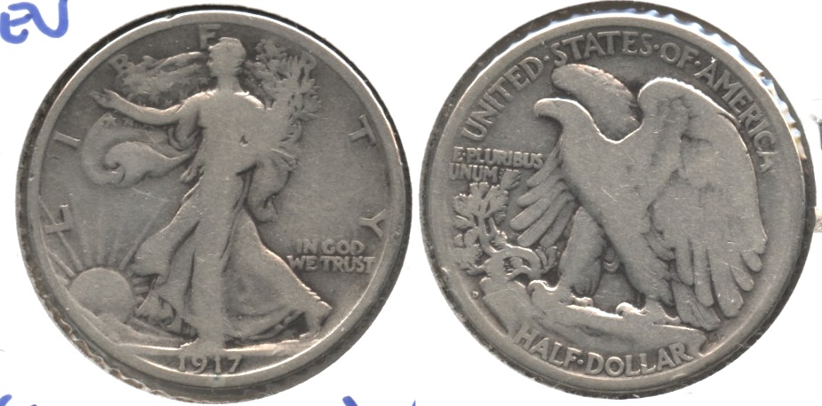1917-D Reverse Mint Mark Walking Liberty Half Dollar Good-4 e