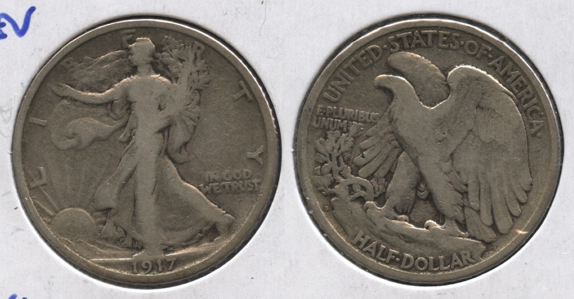 1917-D Reverse Mint Mark Walking Liberty Half Dollar VG-8 #a