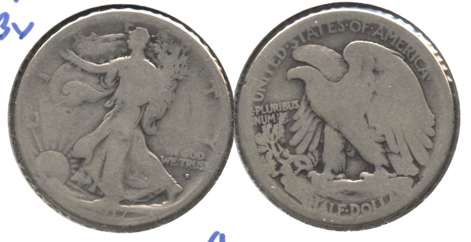 1917-S Obverse Mint Mark Walking Liberty Half Dollar AG-3 a