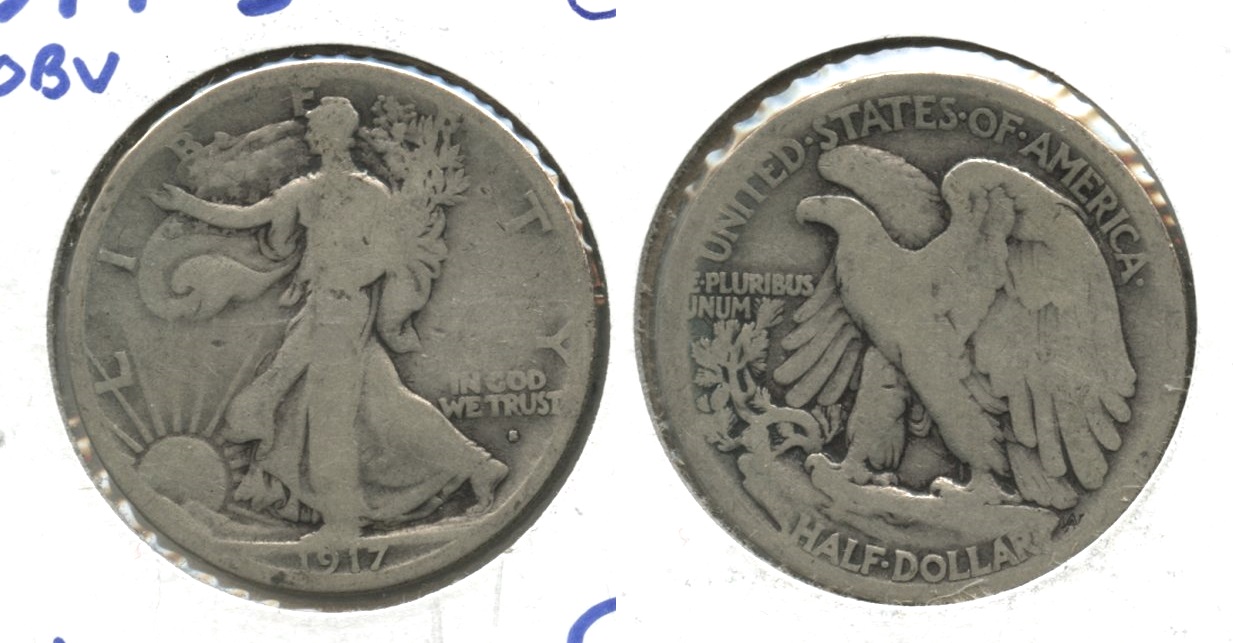 1917-S Obverse Mint Mark Walking Liberty Half Dollar Good-4 #h