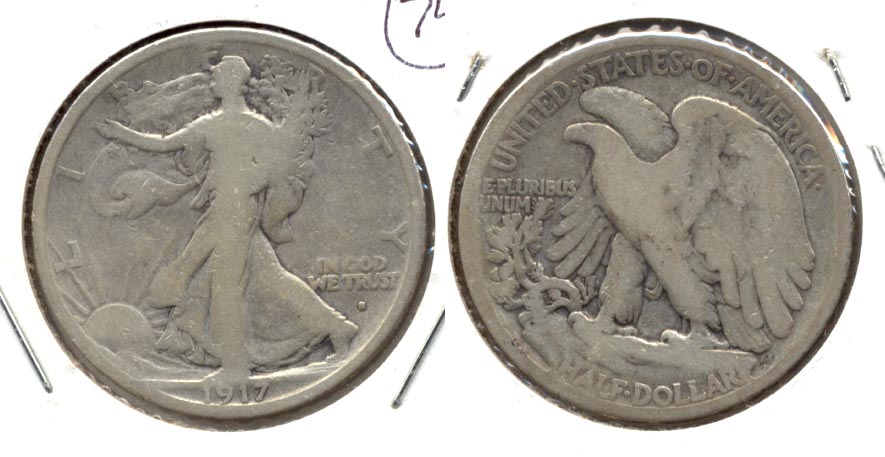 1917-S Obverse Mint Mark Walking Liberty Half Dollar VG-8 a