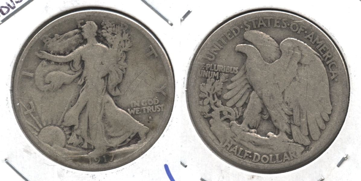 1917-S Obverse Mint Mark Walking Liberty Half Dollar VG-8 #b Obverse Scratch
