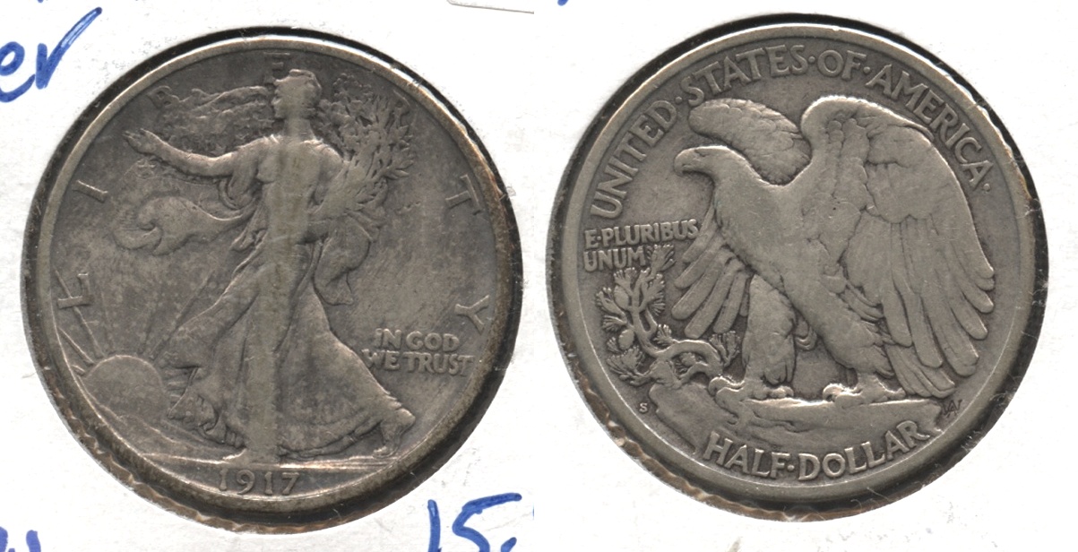 1917-S Reverse Mint Mark Walking Liberty Half Dollar Fine-12