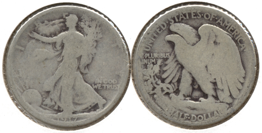 1917-S Reverse Mint Mark Walking Liberty Half Dollar Good-4