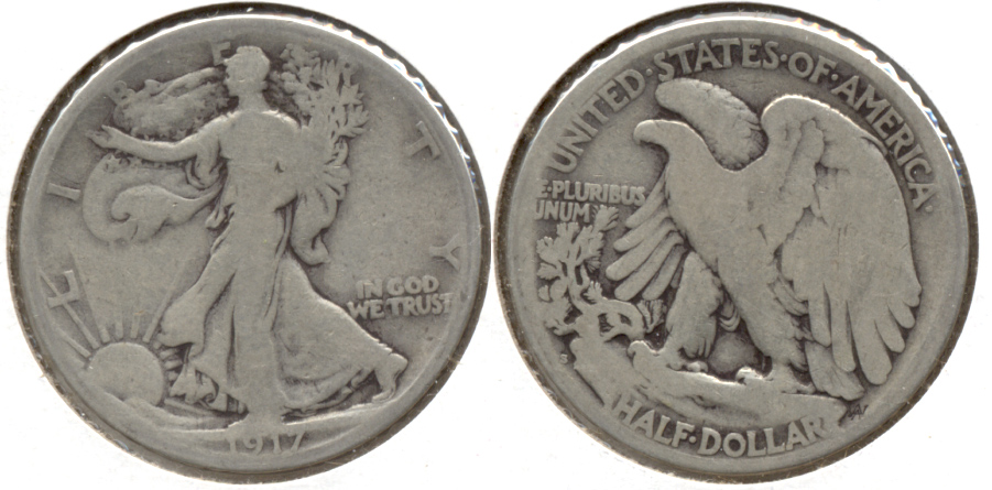 1917-S Reverse Mint Mark Walking Liberty Half Dollar Good-4 a