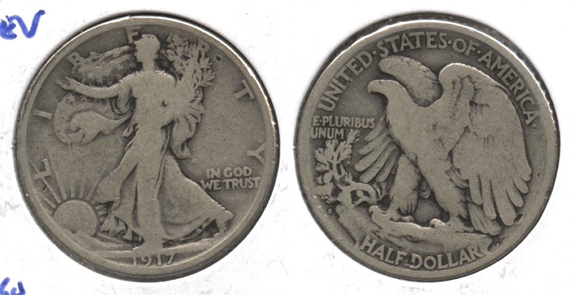 1917-S Reverse Mint Mark Walking Liberty Half Dollar Good-4 #aa