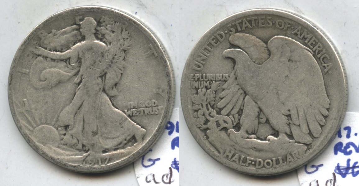 1917-S Reverse Mint Mark Walking Liberty Half Dollar Good-4 #ad