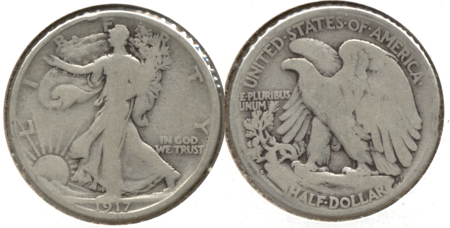 1917-S Reverse Mint Mark Walking Liberty Half Dollar Good-4 b