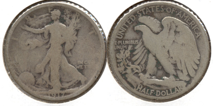 1917-S Reverse Mint Mark Walking Liberty Half Dollar Good-4 e