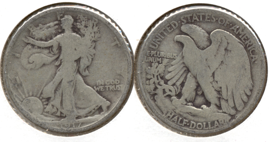 1917-S Reverse Mint Mark Walking Liberty Half Dollar Good-4 i