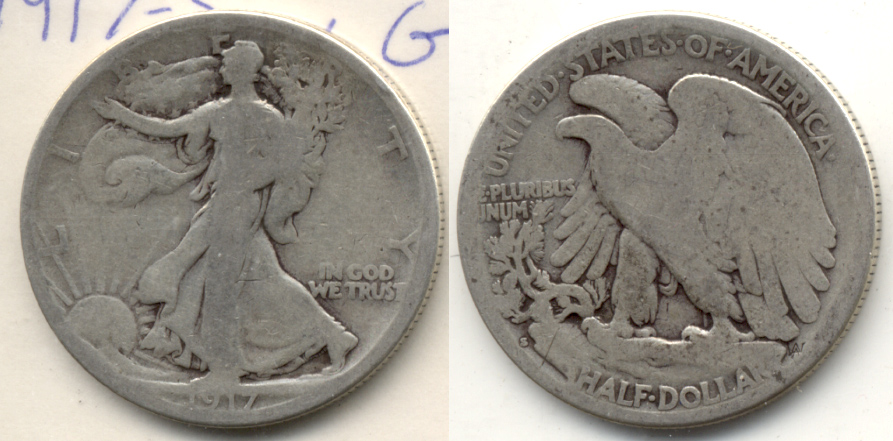 1917-S Reverse Mint Mark Walking Liberty Half Dollar Good-4 j