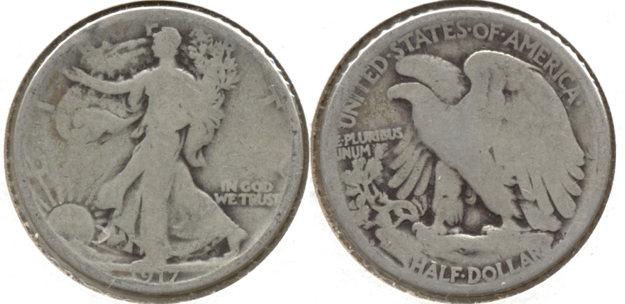 1917-S Reverse Mint Mark Walking Liberty Half Dollar Good-4 p