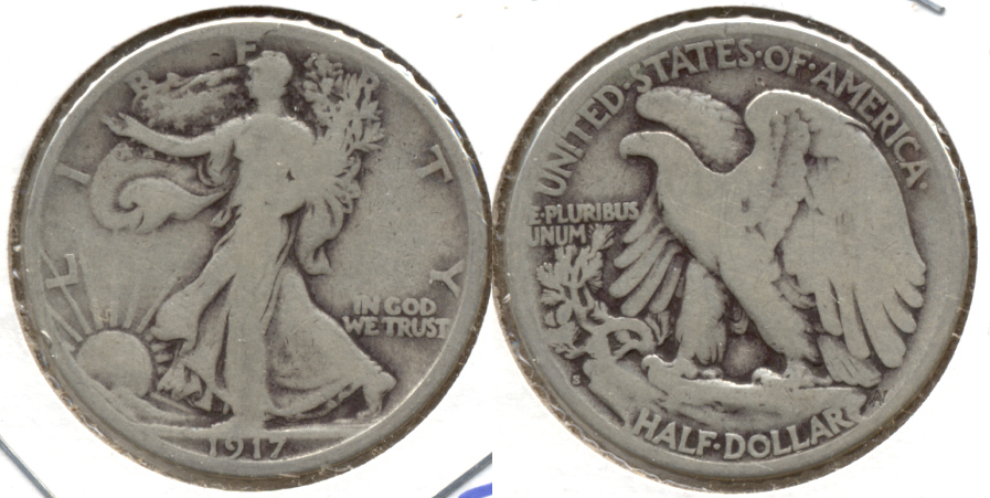 1917-S Reverse Mint Mark Walking Liberty Half Dollar Good-4 t