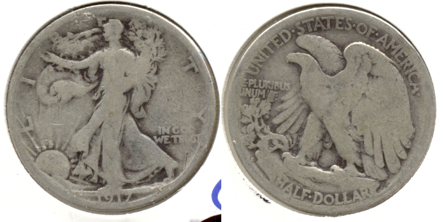 1917-S Reverse Mint Mark Walking Liberty Half Dollar Good-4 v