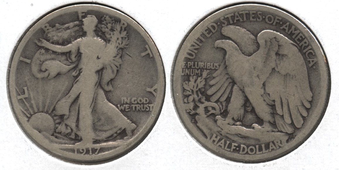 1917-S Reverse Mint Mark Walking Liberty Half Dollar Good-4 #y