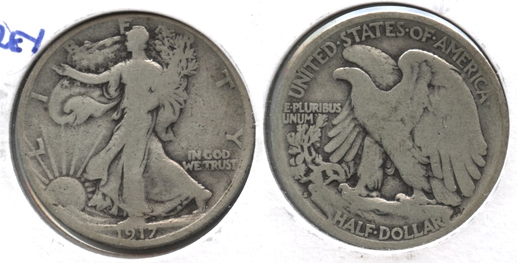 1917-S Reverse Mint Mark Walking Liberty Half Dollar Good-6