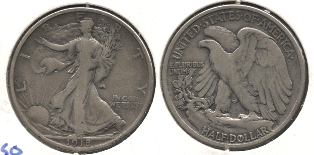 1918-D Walking Liberty Half Dollar Fine-12 Cleaned #a