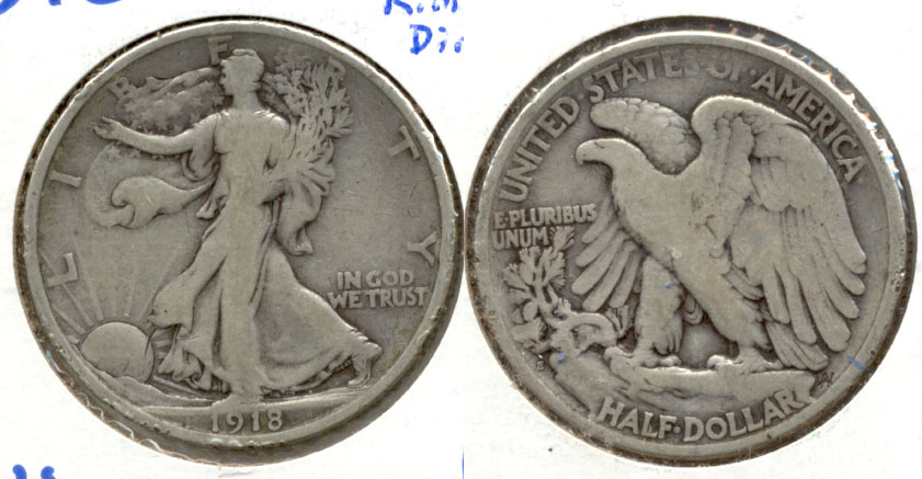 1918-S Walking Liberty Half Dollar Fine-12 c Rim Dings