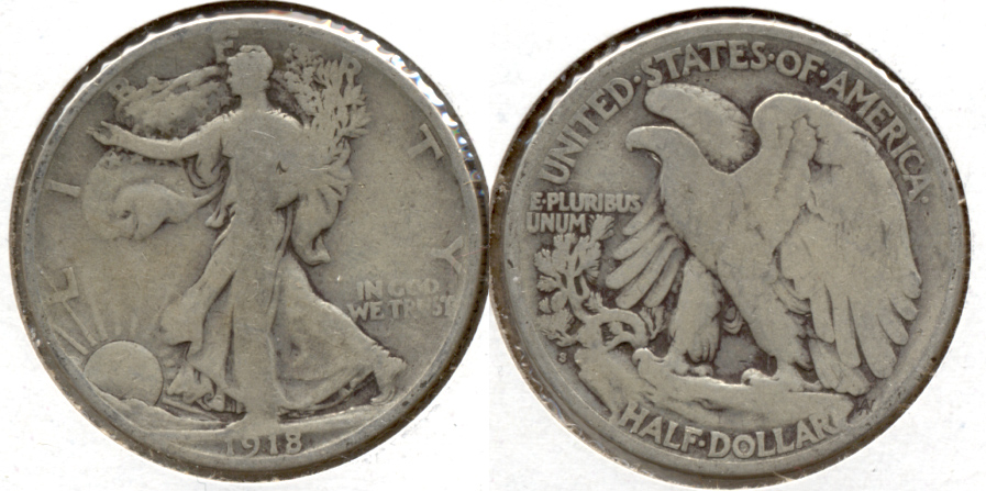 1918-S Walking Liberty Half Dollar VG-8 b