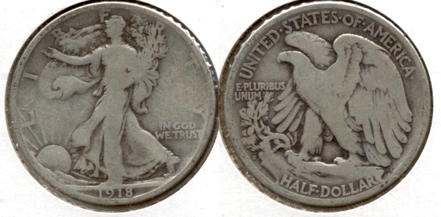 1918-S Walking Liberty Half Dollar VG-8 t