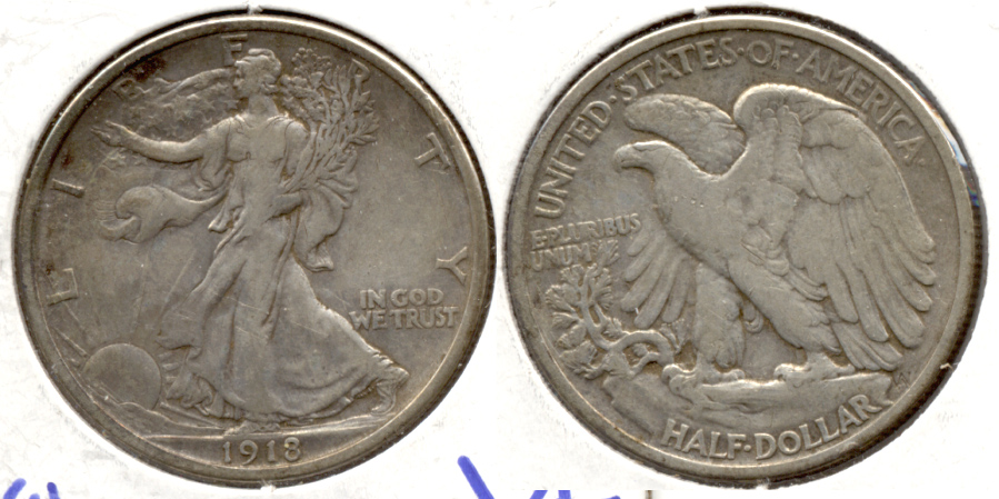 1918 Walking Liberty Half Dollar VF-20 Cleaned Retoned