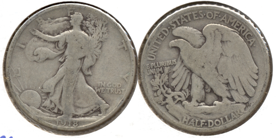 1918 Walking Liberty Half Dollar VG-8 e