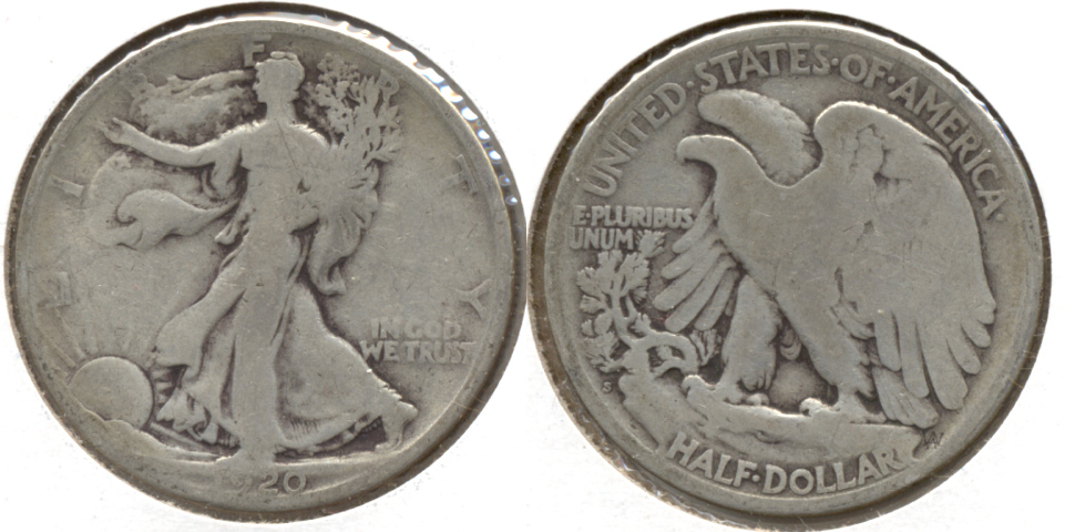 1920-S Walking Liberty Half Dollar Good-6 Bit Bent