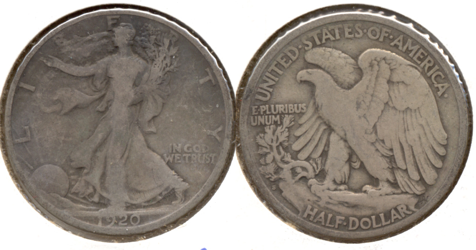 1920-S Walking Liberty Half Dollar VG-8 c Bit Dark