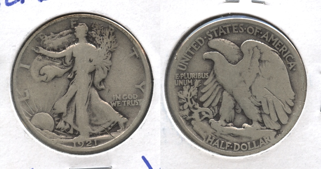 1921-D Walking Liberty Half Dollar VG-8 Reverse Mark