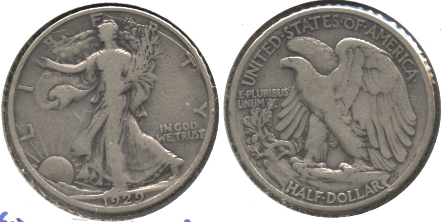 1929-D Walking Liberty Half Dollar VG-8 d Obverse Scratch