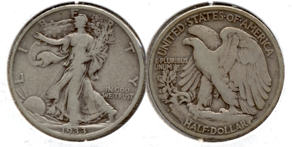 1933-S Walking Liberty Half Dollar Fine-12 f