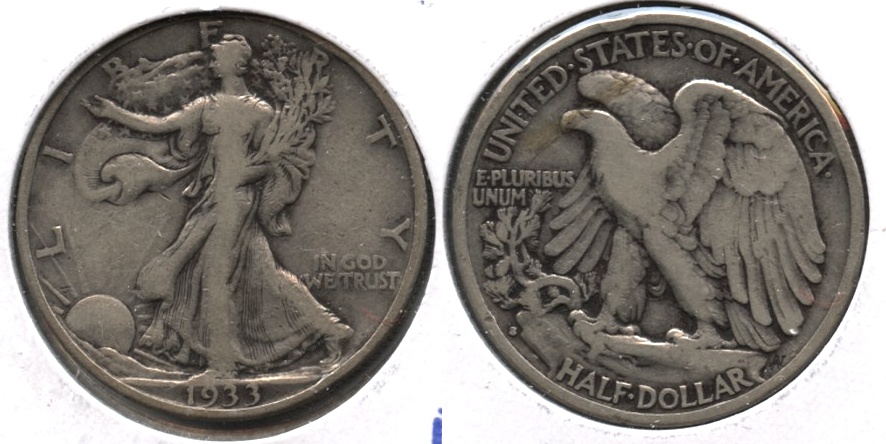 1933-S Walking Liberty Half Dollar Fine-12 l Reverse Rim Ding