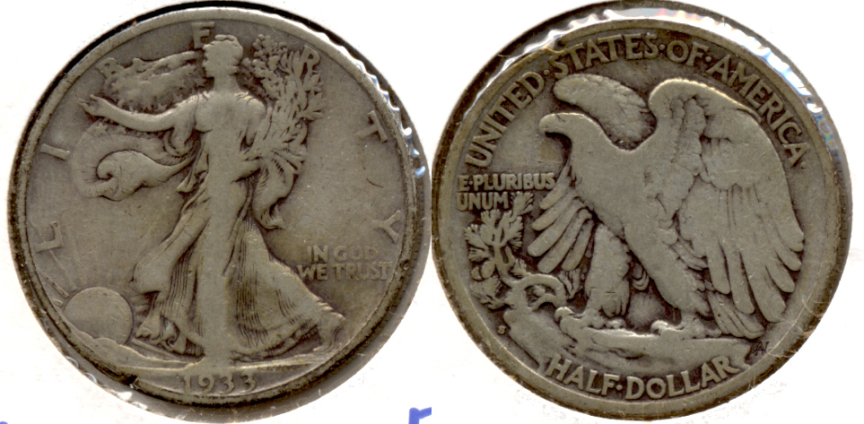1933-S Walking Liberty Half Dollar VG-8 Rim Chop a