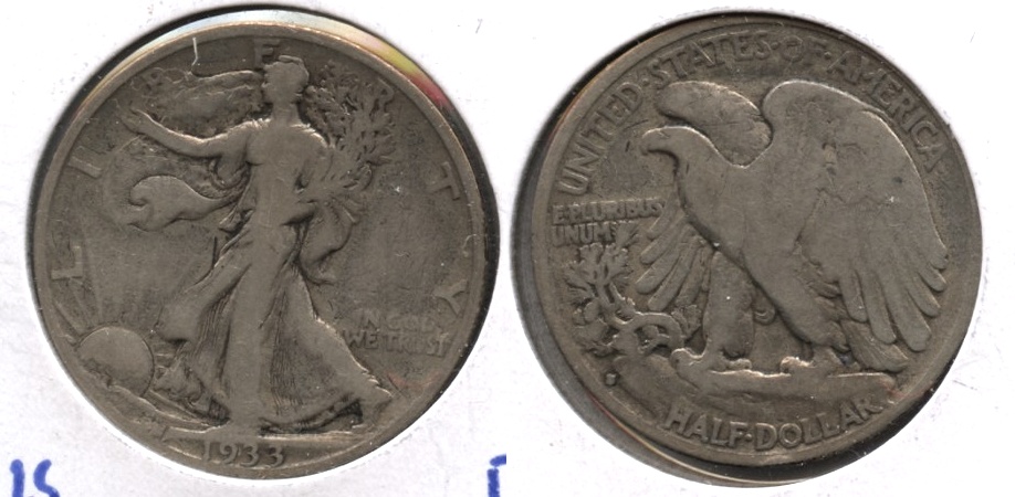 1933-S Walking Liberty Half Dollar VG-8 h