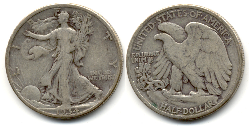 1934 Walking Liberty Half Dollar VG-8 h