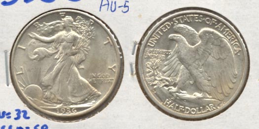 1936-D Walking Liberty Half Dollar AU-55
