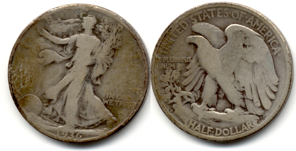1936-D Walking Liberty Half Dollar VG-8 b