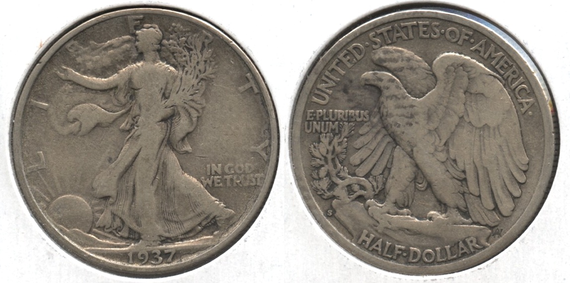 1937-S Walking Liberty Half Dollar Fine-12 #c Cleaned