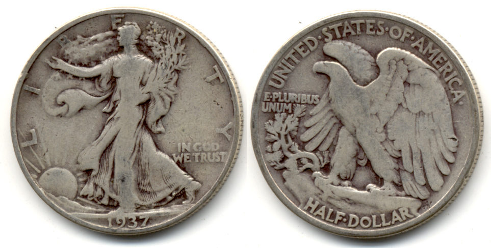 1937 Walking Liberty Half Dollar VG-8 f