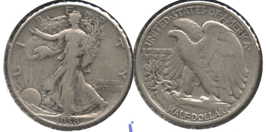 1938-D Walking Liberty Half Dollar Fine-12 d Old Cleaning