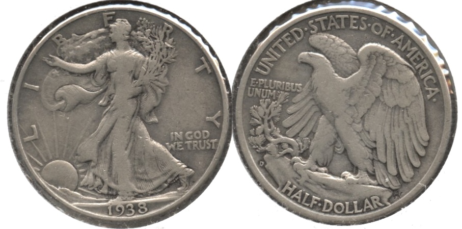 1938-D Walking Liberty Half Dollar Fine-12 f