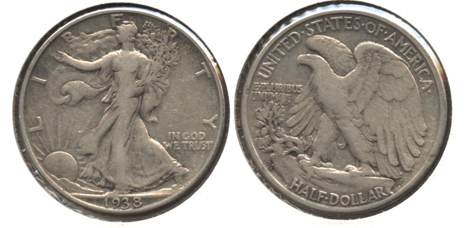 1938-D Walking Liberty Half Dollar Fine-12 #i Old Cleaning