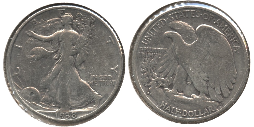 1938-D Walking Liberty Half Dollar Fine-12 #q Lightly Cleaned