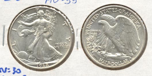 1938 Walking Liberty Half Dollar AU-55