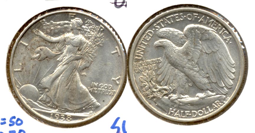 1938 Walking Liberty Half Dollar AU-55 b