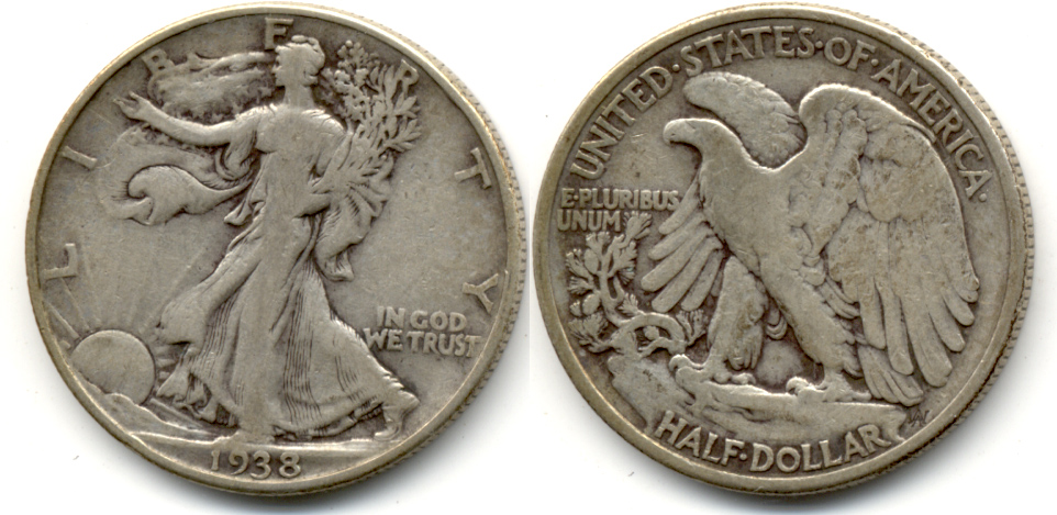 1938 Walking Liberty Half Dollar VG-8 f