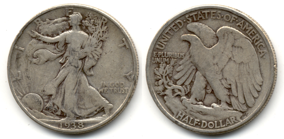 1938 Walking Liberty Half Dollar VG-8 g